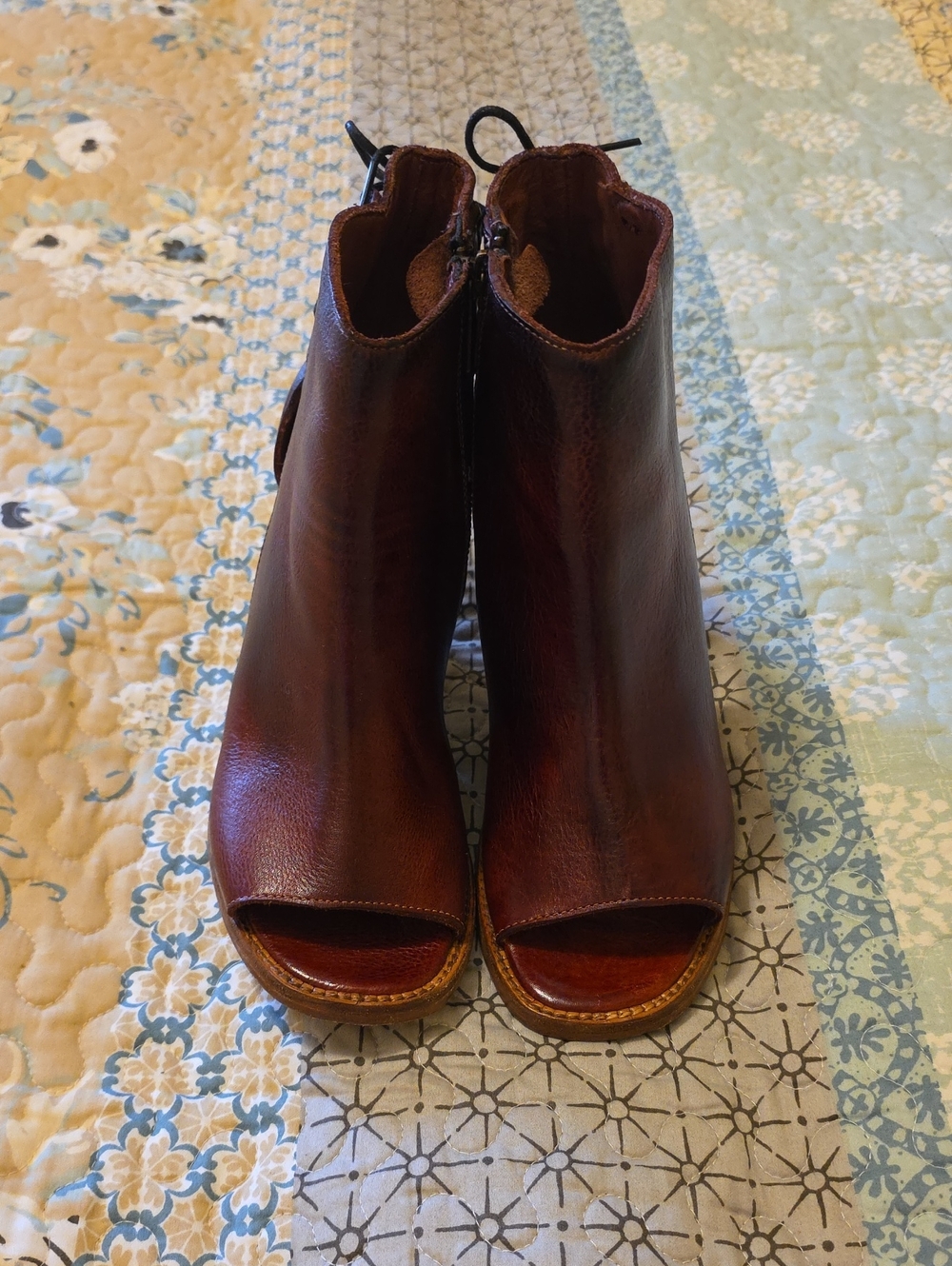 NWOT Open-Toe Leather Ankle Boots - Red